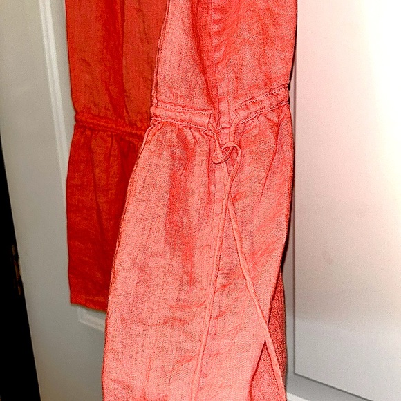 J Crew Linen Spaghetti Strap Casual Dress M Coral Ruffle Summer Casual Feminine - Picture 2 of 10